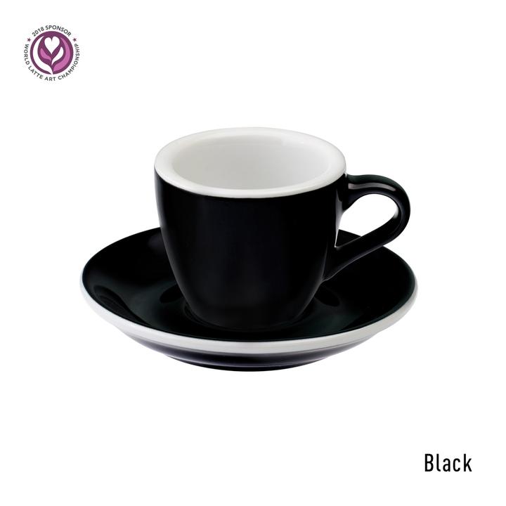 Espresso Cups With Saucers, Matte Black and White, Handmade